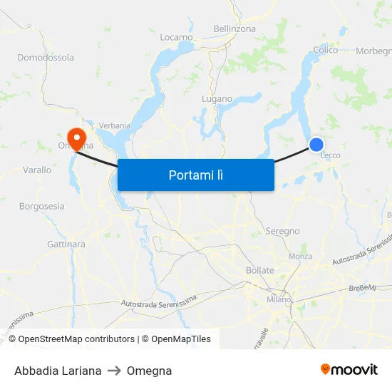 Abbadia Lariana to Omegna map