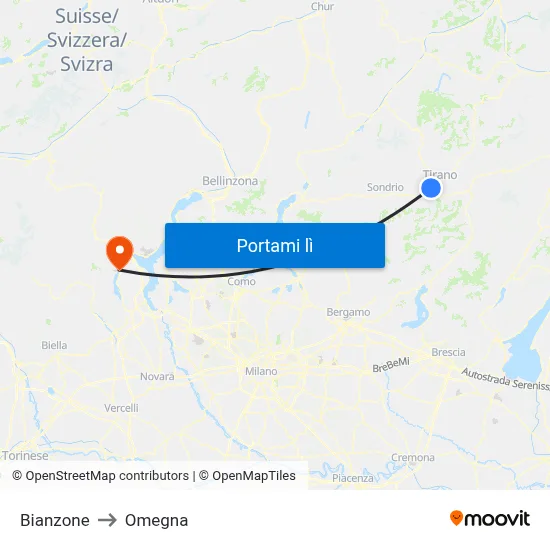 Bianzone to Omegna map