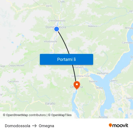 Domodossola to Omegna map
