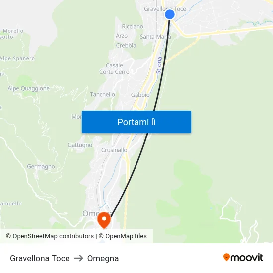Gravellona Toce to Omegna map