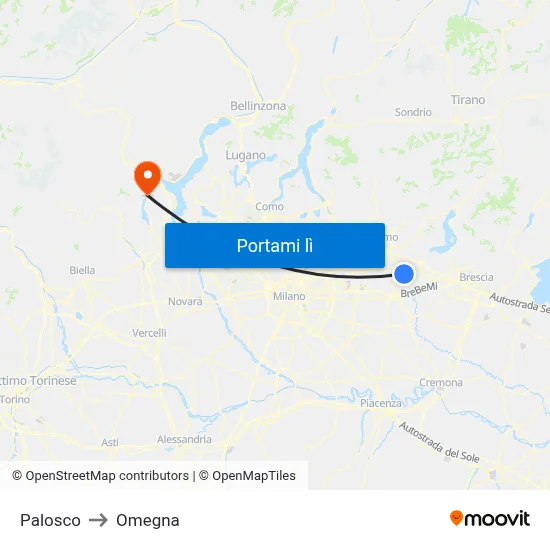 Palosco to Omegna map