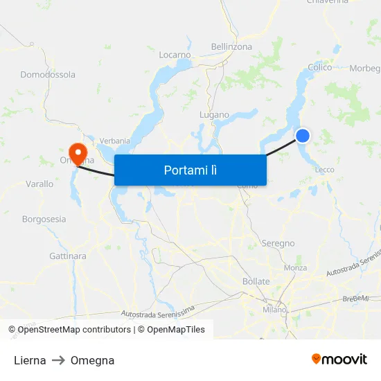 Lierna to Omegna map
