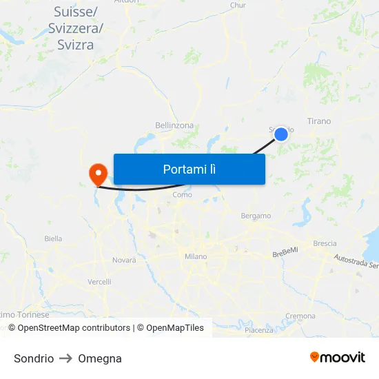 Sondrio to Omegna map