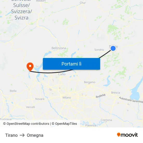 Tirano to Omegna map