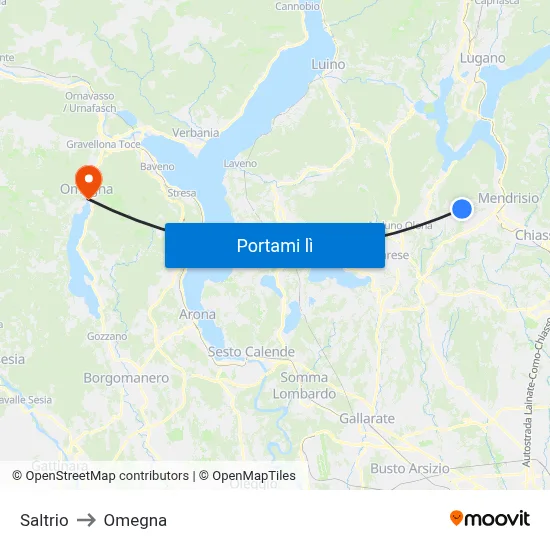 Saltrio to Omegna map