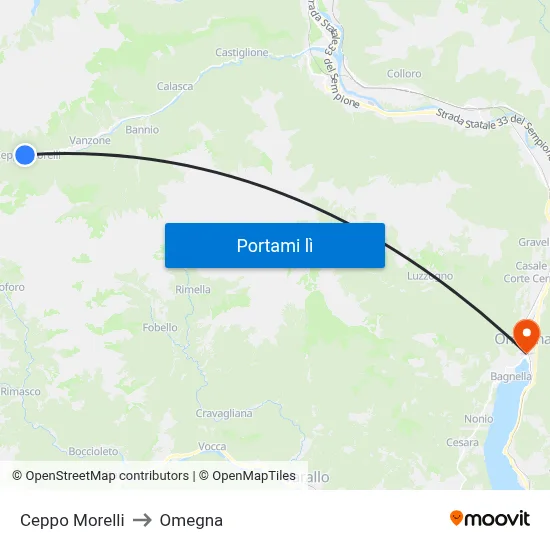 Ceppo Morelli to Omegna map