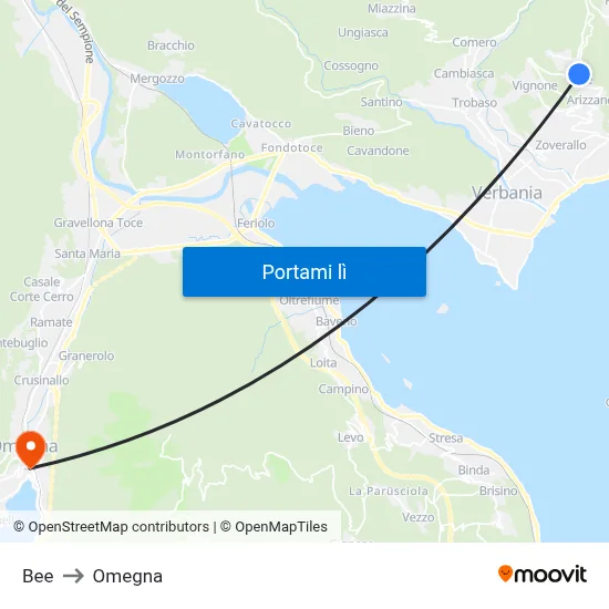 Bee to Omegna map