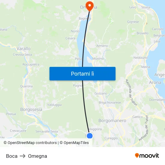 Boca to Omegna map
