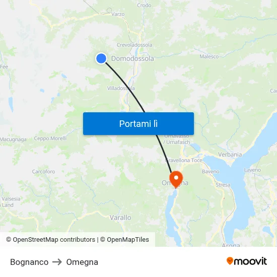 Bognanco to Omegna map