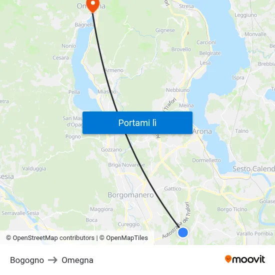 Bogogno to Omegna map