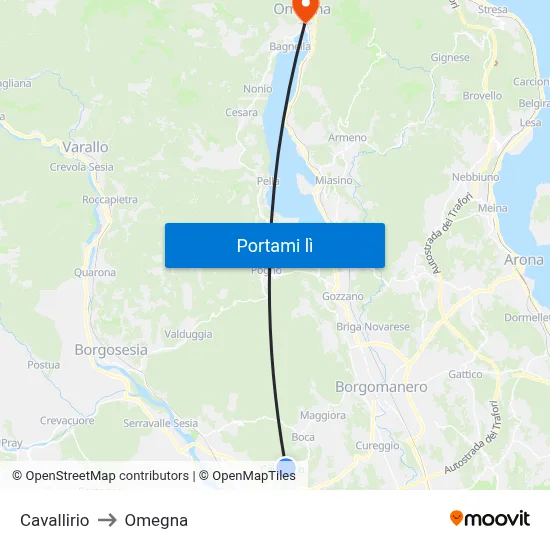 Cavallirio to Omegna map