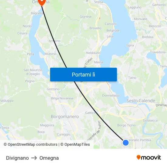 Divignano to Omegna map