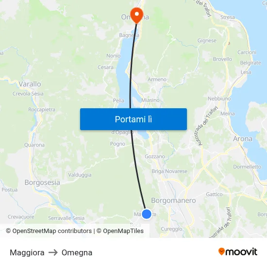 Maggiora to Omegna map