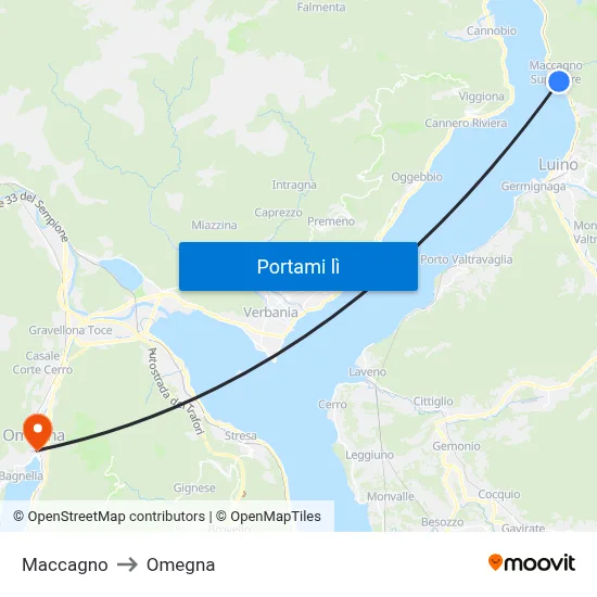 Maccagno to Omegna map