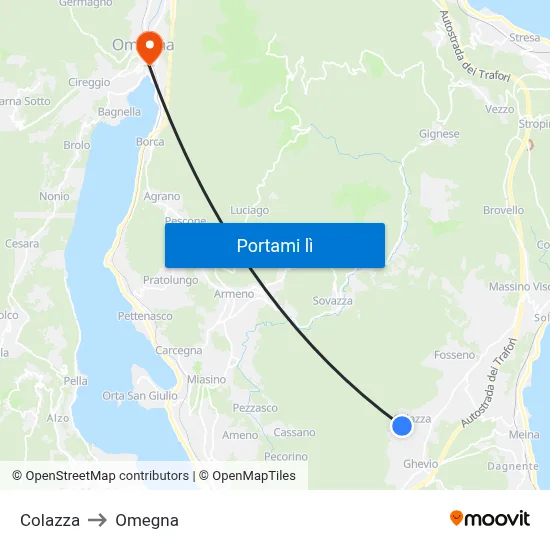 Colazza to Omegna map