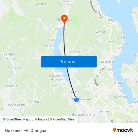 Gozzano to Omegna map