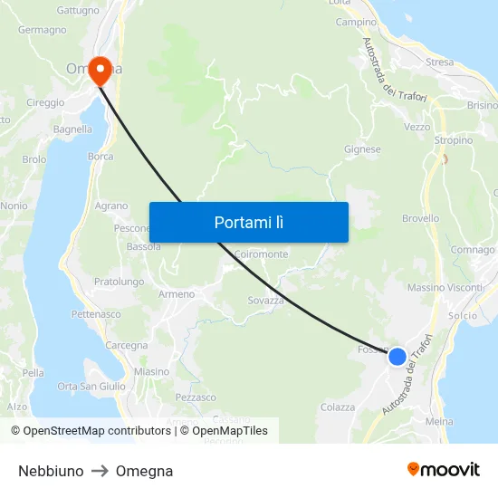 Nebbiuno to Omegna map