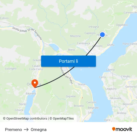 Premeno to Omegna map