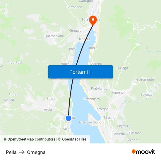 Pella to Omegna map