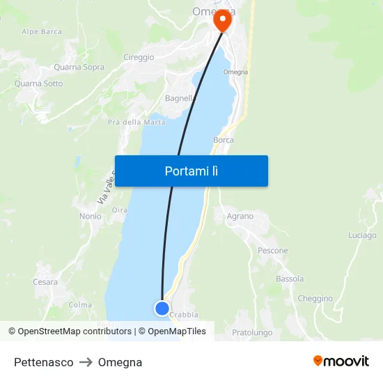 Pettenasco to Omegna map