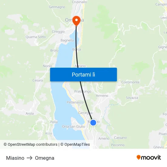 Miasino to Omegna map