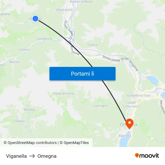 Viganella to Omegna map