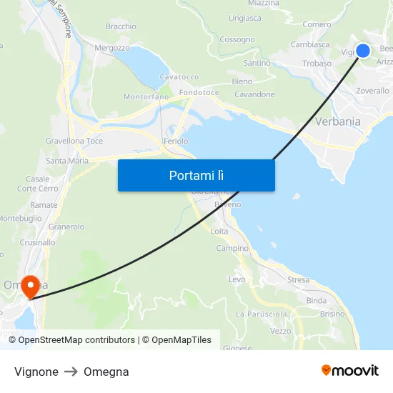 Vignone to Omegna map