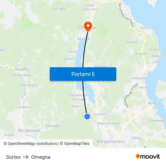 Soriso to Omegna map