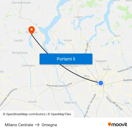 Milano Centrale to Omegna map
