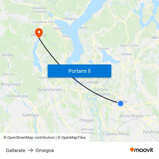 Gallarate to Omegna map