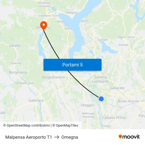 Malpensa Aeroporto T1 to Omegna map