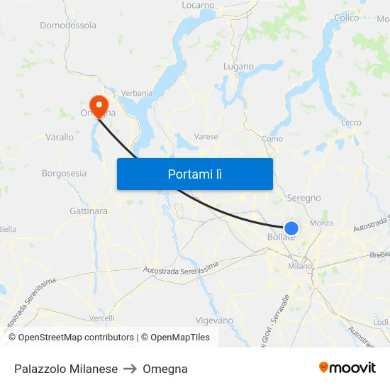 Palazzolo Milanese to Omegna map