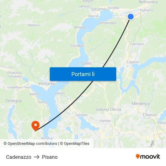 Cadenazzo to Pisano map