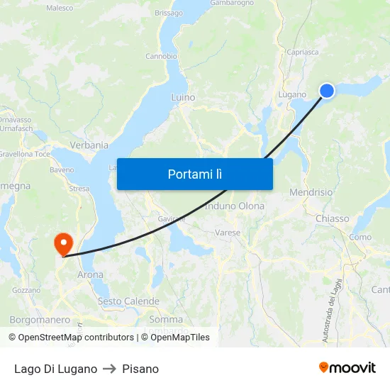 Lago Di Lugano to Pisano map
