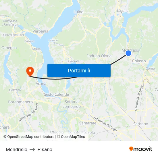 Mendrisio to Pisano map
