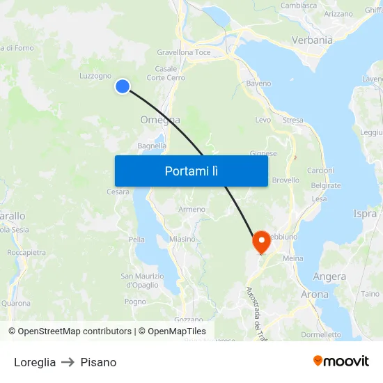 Loreglia to Pisano map