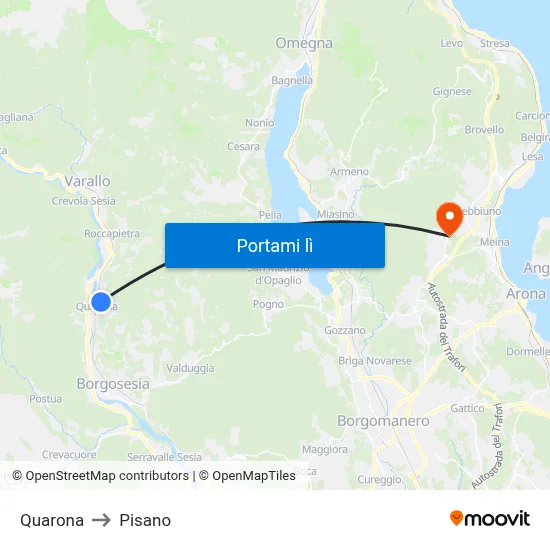 Quarona to Pisano map