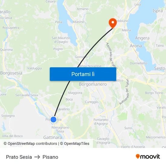 Prato Sesia to Pisano map