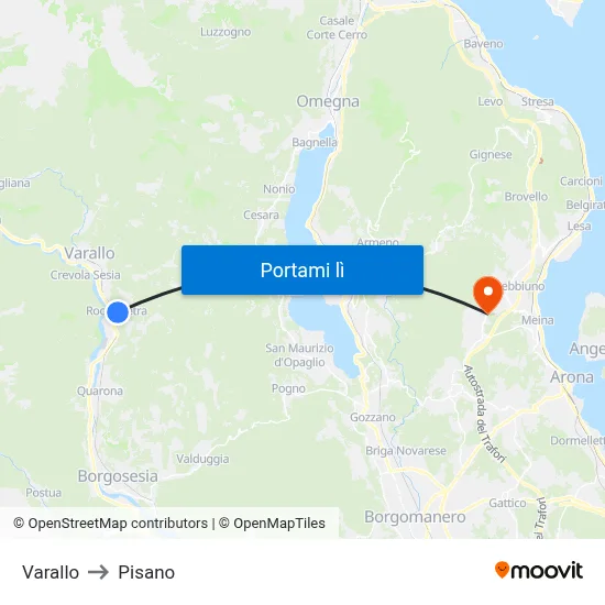 Varallo to Pisano map