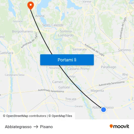 Abbiategrasso to Pisano map