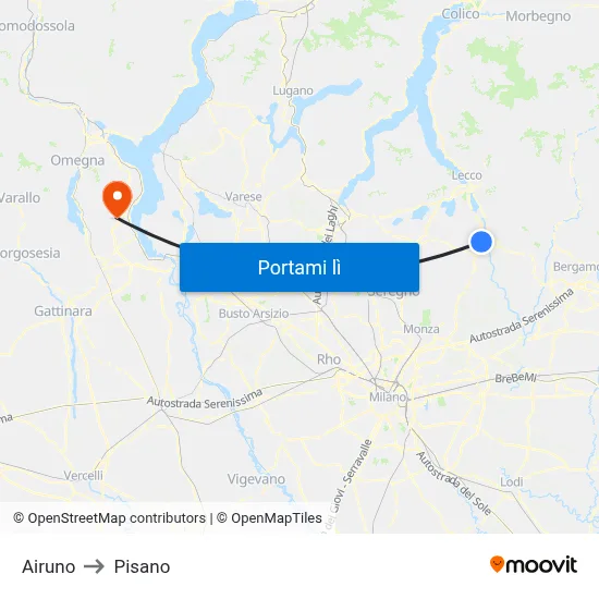 Airuno to Pisano map