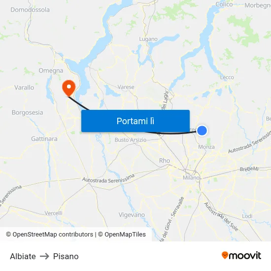 Albiate to Pisano map
