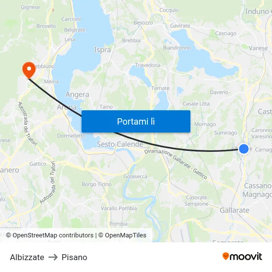 Albizzate to Pisano map