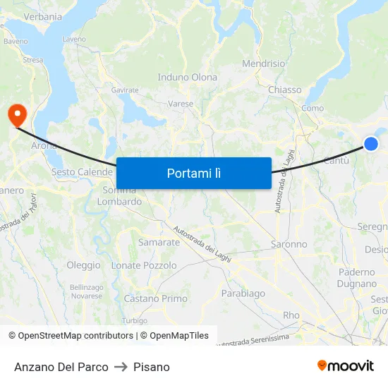Anzano Del Parco to Pisano map