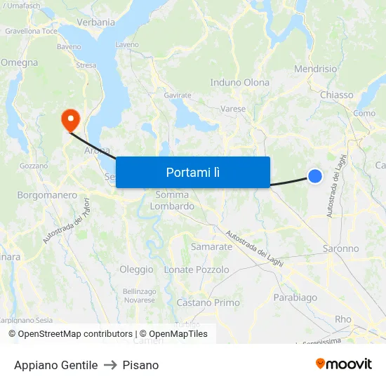 Appiano Gentile to Pisano map