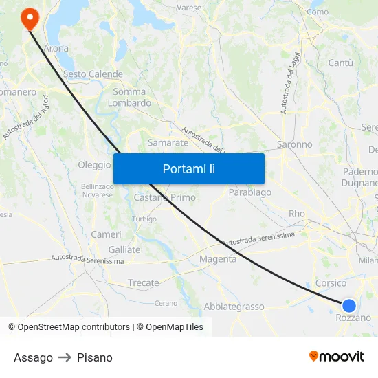Assago to Pisano map