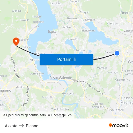 Azzate to Pisano map