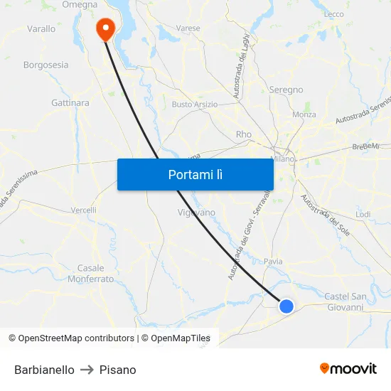 Barbianello to Pisano map