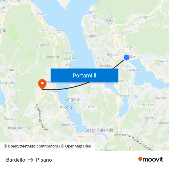 Bardello to Pisano map