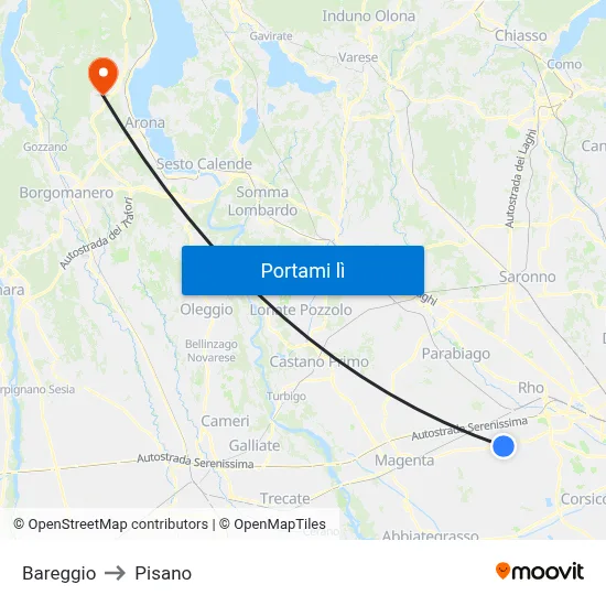 Bareggio to Pisano map